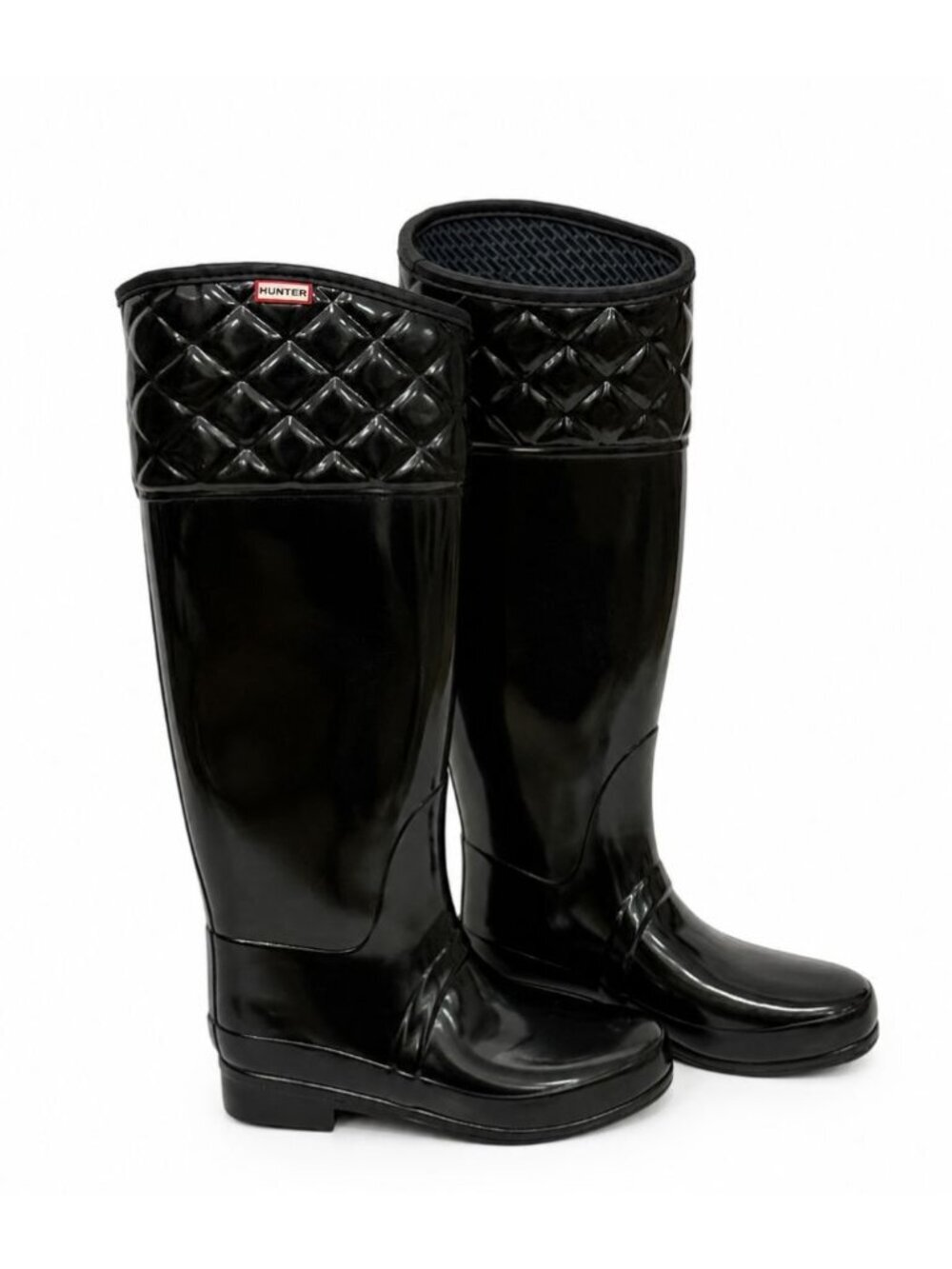 Hunter Women's Rigley Rubber Rain Boots Shiny Black Quilted Top Size 5 US/35 EU